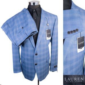 NWT Ralph Lauren 2-Pcs Suit 46R 2-Button Blazer Wool Plaid Dress Pants 44X30